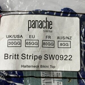 NWT Panache Women Halterneck Bikini Top 30GG Cobalt White Britt Stripe SW0922